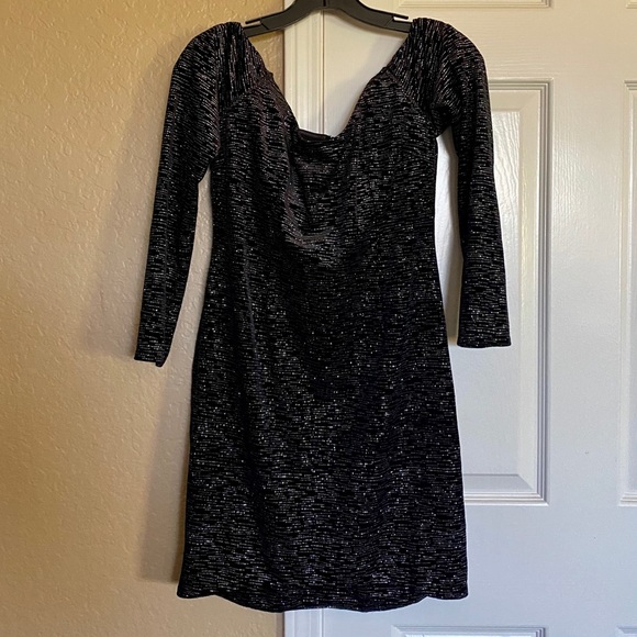 New Astr off shoulder black sparkle dress - Picture 4 of 7